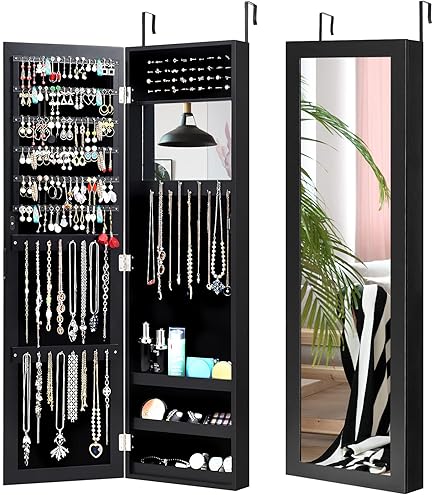 Armadietto Portagioie Con Specchio E Luci LED - In Legno Con 108 Slot Per Orecchini | Sospeso O Da Parete