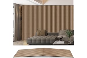 AKKPANE Acoustic Foldable Wood Slat Wall Panels, 2400 mm x 600mm 1.44 m², 3D Slat Wall Panelling for Wall, Ceiling, Sound Absorbing Wooden Wall Panels for Living Room, Bedroom, Office (Olied Oak 16#)