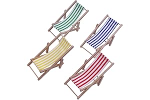 NABETA DECO Decorative Deck Chair, Miniature Beach Chair, Set of 4, Wooden Mini Decorative Deck Chair, Doll Recliner Chair, Beach Chair, Mini Chair, Folding Chair, Seat of 11 x 5 cm
