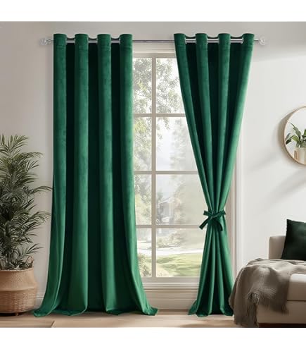 Woaboy thermische verduisteringsgordijnen voor woonkamer en slaapkamer, fluweel, isolerend, warmte-/koudewerend, rekbaar, met ringen, set van 2, 140x245cm, donkergroen Woaboy thermische verduisteringsgordijnen voor woonkamer en slaapkamer, fluweel, isolerend, warmte-/koudewerend, rekbaar, met ringen, set van 2, 140x245cm, donkergroen