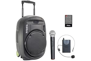 Ibiza - PORT12VHF-MKII - Altavoz portátil 12"/700W MAX con 2 micrófonos (VHF), Mando a Distancia y Funda Protectora - Bluetooth, USB, SD - Autonomía de 5 a 7h