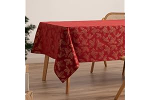GAMUSI Tischdecke für Weihnachten, Jacquard, Goldgarn, Esstisch, rechteckig, Weihnachtsdekoration, 140 x 300 cm, Rot