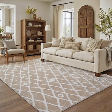 Tapis Lavables Ensemble 4 Pièces - Design Grec Beige - Polyamide Super Doux