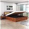 T.G. FURNITURE Solid Sheesham Wood Queen Size Bed with Hydraulic Storage for Home Living Room Bedroom Wooden Queen Size Cot Bed Palang (Natural Finish)