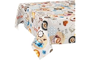 ANRO Tovaglia cerata, lavabile, per giardino, impermeabile, 180 x 140 cm, con bordo tagliato, Coffee Time