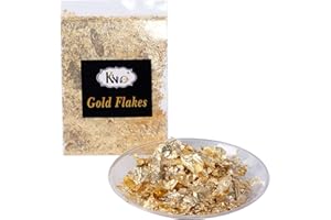 KINNO Gold Leaf Flakes- Gilding Gold Flakes for Nail Deco, Arts and Crafts, Painting, 1 Gram