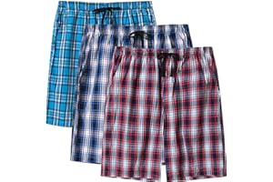 MoFiz Hombre Pantalón Corto de Pijama Casual Shorts a Cuadros de Algodón con Bolsillos