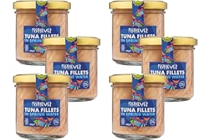Fish 4 Ever | Skipjack Tuna Fillets In Water - Sustainably Fished. Canned Glass Jar Food Rich In Omega-3. Great Used In Salads, Making Sandwich Spread Or Hot And Cold Snacks |150g (Pack of 6)