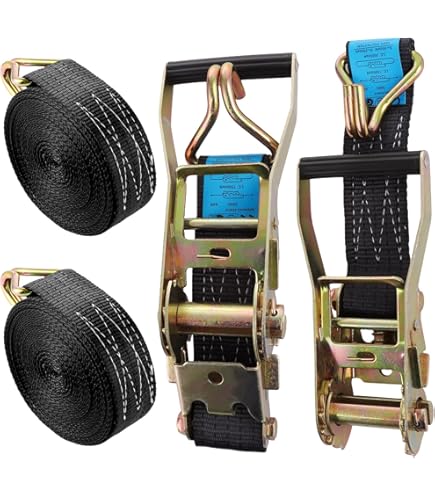 ASelected 2 sets van 3000 kg ratelgordel, 10 m x 50 mm ratelriem met polyesterhaak, spanbanden met ratelspanner voor aanhanger, motorfiets, auto, oranje