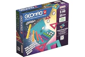 Geomag, Glitter Recycled, Constructions Magnétiques Pailletées, Barrettes Magnétiques Pailletées et Colorées, Pack de 22 Pièces, 100% Plastique Recyclé