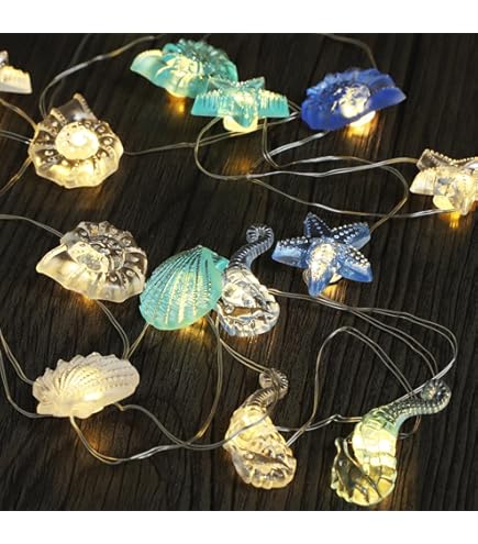 Lichtsnoer schelpen, 2 m, 20 leds, zeedieren, batterij, lichtketting, zee, feeënlichten voor tent, bed, slaapkamer