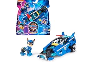 Paw Patrol - Pat Patrouille - Véhicule + Figurine Chase du Film - Voiture Figurine À Collectionner - Sons Lumières - Pat Patrouille Jouet - Voiture pour Enfant 3 Ans et +