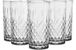 G GLASMARK KROSNO 1992 Glasmark Krosno - Set di 6 bicchieri da long drink, bicchieri da highball, bicchieri per acqua, cocktail, vetro levigato, perfetto per casa, ristoranti e feste, set di bicchieri