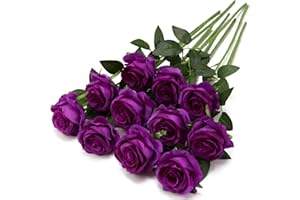 Tifuly Purple Fake Roses Artificial Flowers - 10 Pcs Fake Artificial Purple Roses Silk Flowers with Stems for Home Wedding Hotel Office Centerpiece Decor
