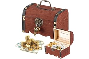 Forbabe Skattkista, trä, vintage, sparbössa med lås, liten piratskattkista, barnfödelsedag, träkista med lock för dekoration