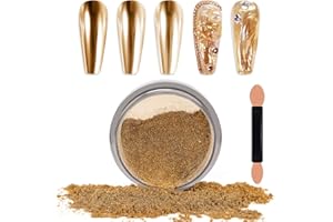 Laza Chrome Nail Powder Mirror Effect Metallic Dust Holographic Glitter Glazed Manicure Decoration Reflective Pigment for DIY Gel Polish Nail Art, Resin Craft, Gifts - Gold