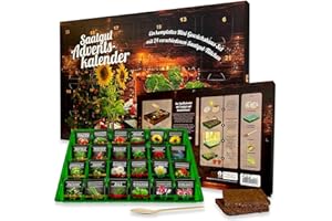 BAZA HOUSE OF SEEDS Sematgut Calendrier de l'Avent 2024 - Ensemble complet de culture avec 24 types de graines et mini serre/cadeau pour les amateurs de jardin/sacs surprise avec graines de fleurs, légumes et herbes