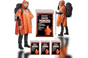 FREYPAC Emergency Survival Poncho, 4-Pack, Waterproof Mylar Foil, Reversible with Hood, for Camping, Hiking, Festivals