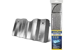 Goodyear Folding Windshield Sun Shade 130 * 60cm – Durable UV & Heat Blocker with Secure Suction Cups | Protects Interior from Sun & Dust | Compact & Easy to Store