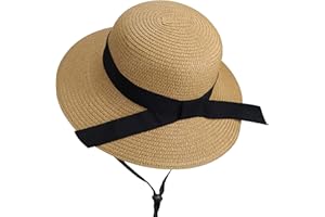 EOHAK Girls Wide-Brim Straw Sun-Hat for Summer Beach with Bow