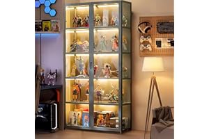 Scribora Display Cabinets, Glass Display Cabinet for Collectibles & Trophy, 5 Tier Display Cabinet, Bookcase, Storage Cabinet for Living Room, Bedroom, Office (Grey-folio Door)