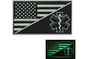 LEGEEON Glow Dark USA American Flag EMS EMT Star of Life Paramedic Medic Tactical Morale GITD PVC Rubber Touch Fastener