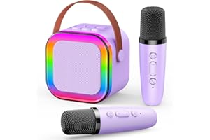 Dislocati Geschenk Mädchen 3-12 Jahre, Karaoke Maschine Kinder mit 2 Karaoke Mikrofon Bluetooth, Tragbarer Musikalisches Spielzeug mit LED-Lichtern, Ideal für Familienfeiern und Freundestreffen