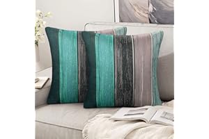 HANRUNSI Funda Cojin 50x50 cm Turquesa Lino Algodón Decorativa Moderna Madera a Rayas Retro para Salón Cama Silla Coche Sala de Estar Decoración del Hogar Habitacion Oficina Dormitorio Juego de 2