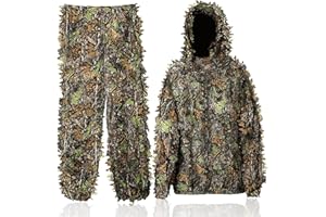 Favuit 3D Ghillie Tarnanzug, Dschungel Kostüm Ghillie Suit Camouflage Anzug Woodland Tarnkleidung für Buschjagd Tierfotografie Jagd Verdeckt Festschmuck