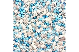 BAKE BOX BOUTIQUE Blue white silver metallic snowflakes sprinkles christmas frozen decoration birthday edible pearls for cupcakes cakes cake topper balls Christmas FROSTY MORNINGS