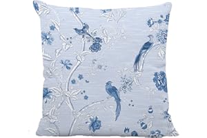 NIGHT COMFORT NightComfort 100% Cotton Cushion Cover Luxury Designer Indoor & Outdoor use - Chinoiserie Birds Pastel - Sofas, Living Room, Bedroom, Rattan Garden Furniture Set, Chairs, Benches (45x45cm)- Pack of 2