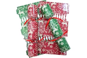MoSunold 10 Pack Christmas Cracker Set, 10 Hats 20 Strings with 10 Small Gifts Christmas Party Game Red Green DIY Candy Cracker Festive Seasonal No Snap