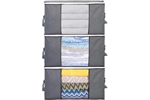 AiQInu Cajas Almacenaje Ropa, 3PCS 90L Plegable Bolsa Almacenamiento de Ropa de Gran Capacidad, Bolsas para Guardar Ropa con asa reforzada para Edredones, Ropa de Cama, 60x44x35CM
