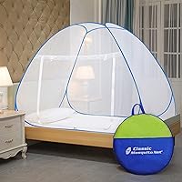 Classic Mosquito Net , Single Bed, Strong 30GSM, PVC Coated Steel ( L200CM X W120CM X H130CM) Polyester Foldable - Blue.