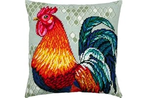 Brvsk Coq. Kit de broderie. Coussin 16 × 16 pouces. Toile de tapisserie imprimée, qualité européenne