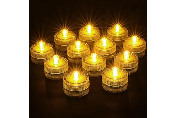 AMFUN Lot de 12 Mini Lumières LED Submersible, Mini Bougies Submersibles LED Lampes, Étanche IP68, Étanches à Piles, pour Étang, Fête, Mariage, Piscine, Jardin et Bain (Blanc Chaud)