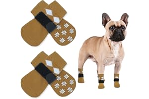 PUMYPOREITY 2 Paires Coussinets Protection Chien Antidérapants, Chaussures Pattes Hivernales et Chaussettes de Chaleur pour Chien Blessé (Marron, S)