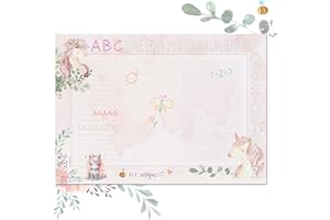 ‎TOBJA TOBJA DIN A3 Schreibtischunterlage für Mädchen - Süßes Einhorn Design, dickes 90g/m² Papier, mit ABC Leiste zum Ausmalen - Perfekt zur Einschulung | Schreibtischunterlage Papier 25 Blatt