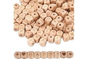 Artlatu 100 Stück Holzbuchstaben Perlen 12mm zum Auffädeln - Holzperlen Set mit Buchstaben