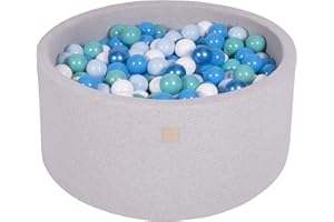 MEOWBABY Piscina di Palline 90x40cm/300 Palline ∅ 7CM Piscina di Palline Colorate per Bambini Tondo Fabbricato in EU Grigio Chiaro: Bianco/Blu/Turchese/Babyblue/Blu Perla