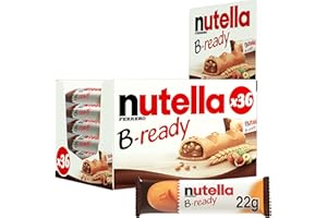 Nutella B-Ready Hazelnut Biscuit Snack Bars, Bulk Chocolate Gift, Wafer Filled with Hazelnut Spread and Cocoa, Pack of 36 x 22g
