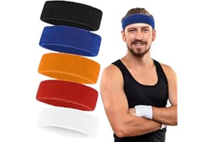 Sport Sweat Headbands for Men Women, Mabor 5 Pack Sweat Head Bands Hair Band for Athletic Running Cycling Exercise Gym Basketball Football (Colorful)
