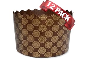 SHSH TRADE GROUP Panettone-Papierform, Standard, 425 ml, Braun, rund, antihaftbeschichtet, Panettone-Papier-Backformen, braunes Standard-Design, B 13 x H 8 cm, 12 Stück