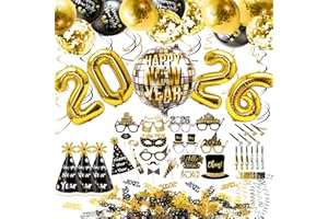 iZoeL Capodanno 2026, Decorazioni Capodanno 2026 - Palloncino Happy New Year Cappelli Occhiali Accessori per Cabine Foto Nastro Palloncini Foil 4D Nastro Coriandoli, per Casa Pub Ufficio