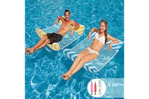 HUIFOO Gonfiabili per Piscina 2 pezzi, Materassino Mare, Materassino Gonfiabile Mare, poltrona lounge multifunzionale 4 in 1 per poltrona gonfiabile, Amaca Galleggiante con Pompa d'aria Manuale