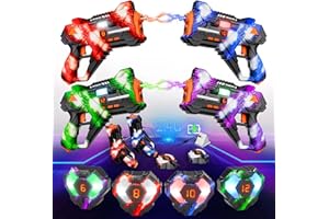 VATOS Pistolet Jouet Rechargeable Set de 4-2.4GHz Data Sync Display Pistolet Jouet avec Gilet 4 Joueurs, Jeu de Infrarouge en intérieur et extérieur pour Enfants garçons Filles Ados 6-12+