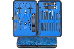 ULIYA Manicura Pedicura Set 18 PCS Profesional Cortaúñas Acero Inoxidable Grooming Kit Con Estuche De Viaje De Cuero Lujoso