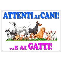 Cartello Per Cancello 'ATTENTI AI CANI' In Plastica Laminata, Cm 30x21,5, Resistente Intemperie, Fori Per Fissaggio