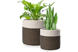 FairyLavie 2-Pack Cotton Rope Plant Basket, for Planter Decor, Reinforce Cotton Rope for Easier and Faster Shape Recovery, Multifunctional Basket Ideal Choice for Home Decor and Storage, 28cm & 20cm…