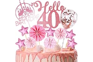 PECEHOM Personalised Happy 40th Birthday Cake Toppers Rose Gold for Women,Happy Birthday Sign for Cake,with Star Heart Paper Fan Confetti Balloon,for 40th Birthday Party Cake Decorations